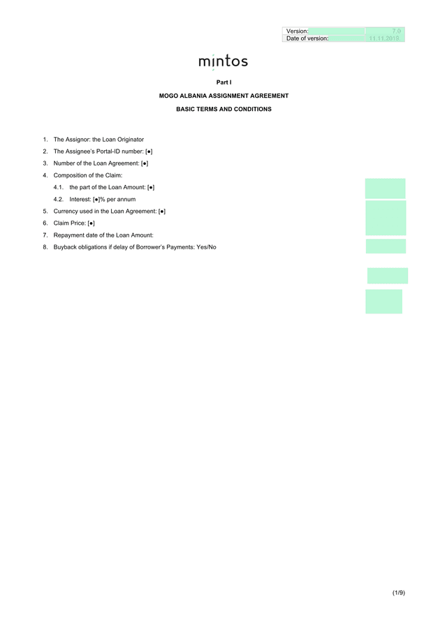 MOGO Albania Assignment Agreement screenshot