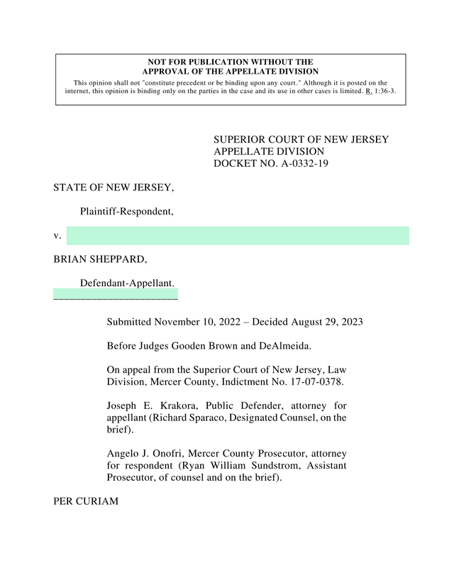 State V. Brian Sheppard, Docket No. A 0332 19 screenshot