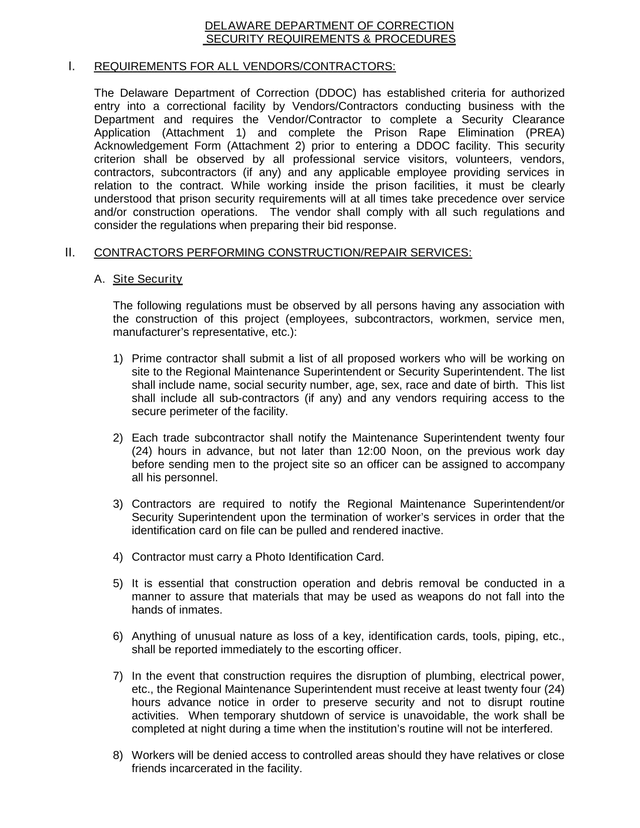 Delaware Department Of Correction Security Requirements  Procedures screenshot