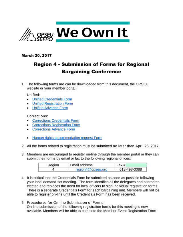 Region 4   Submission Of Forms For Regional Bargaining Conference screenshot