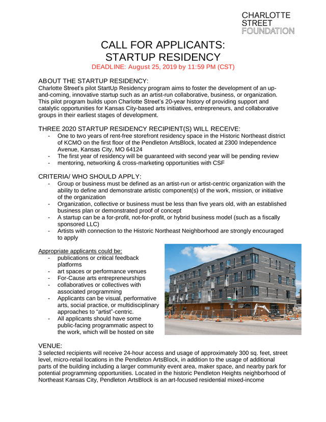 STARTUP RESIDENCY CALL FOR APPLICANTS screenshot