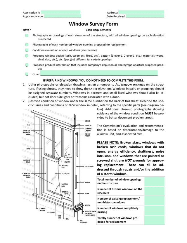 Window Survey Form screenshot