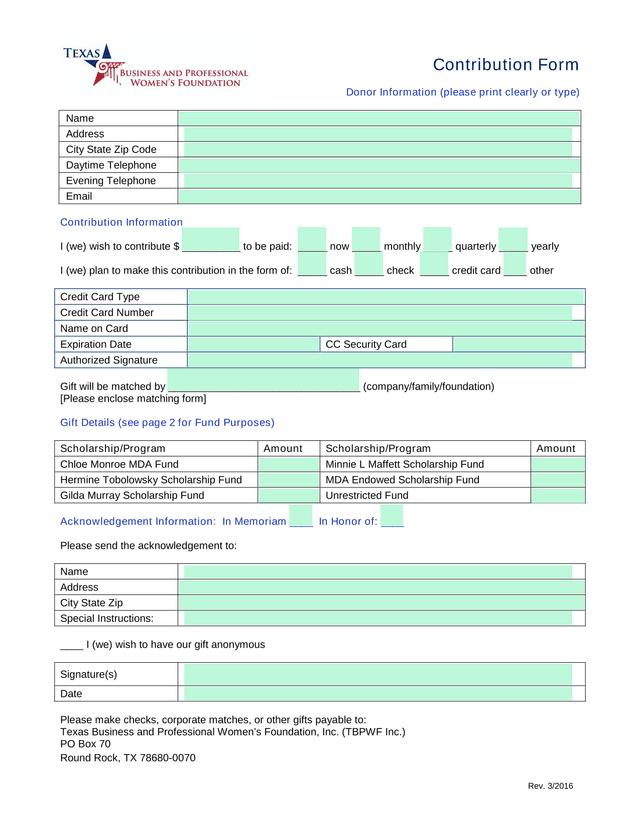 Contribution Form screenshot