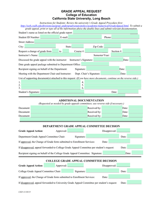 Grade Appeal Request screenshot