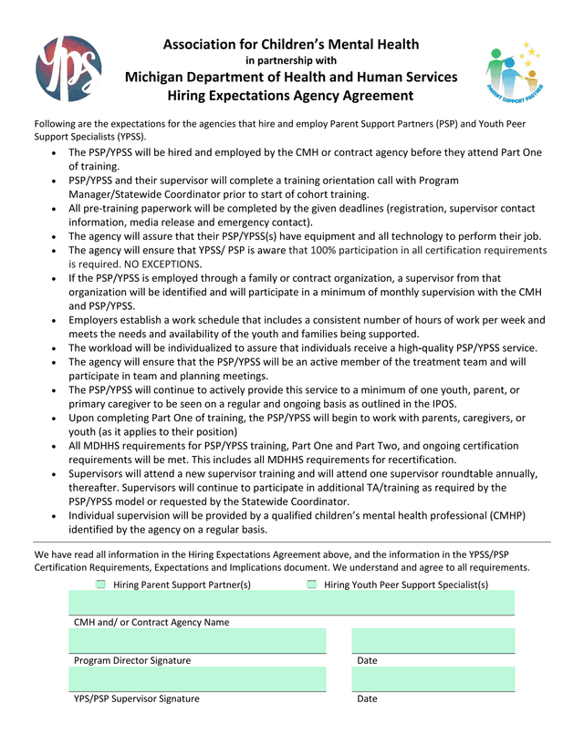 Hiring Expectations Agency Agreement screenshot