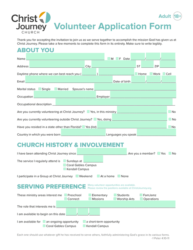 Volunteer Application Form screenshot