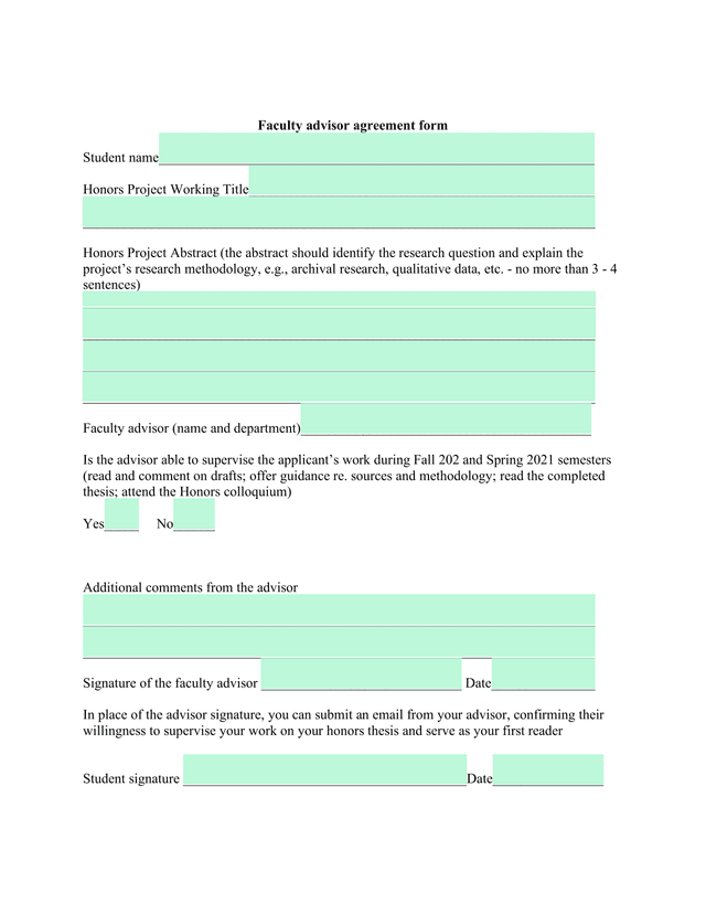 Faculty Advisor Agreement Form screenshot