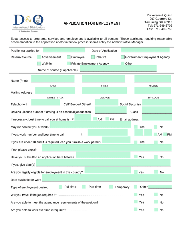 Application For Employment screenshot