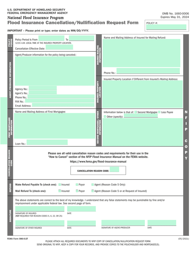 Flood Insurance CancellationNullification Request Form screenshot