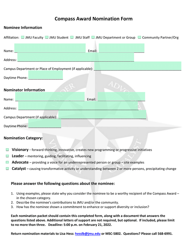 Compass Award Nomination Form screenshot