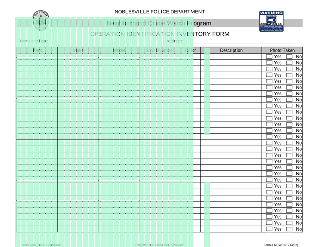Operation Identification Inventory Form screenshot