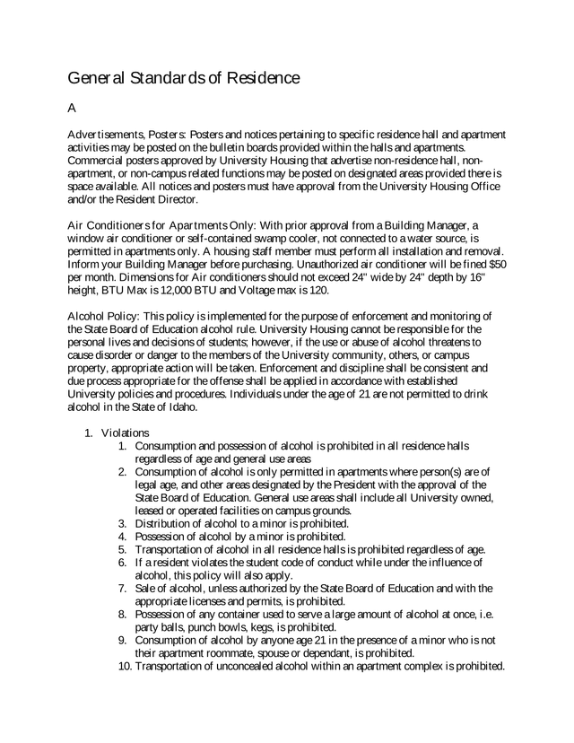General Standards Of Residence screenshot