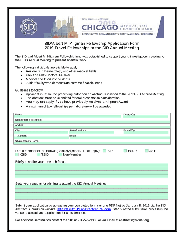 SIDAlbert M. Kligman Fellowship Application Form screenshot
