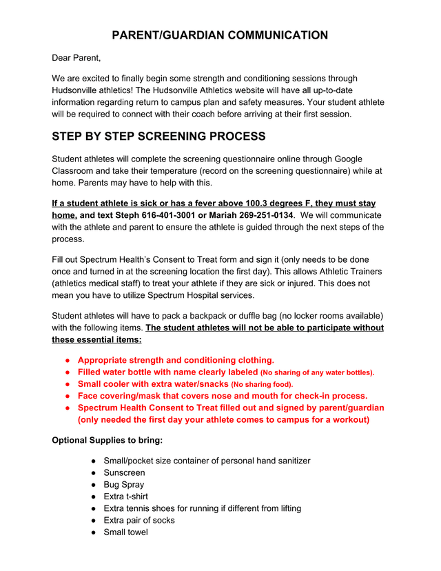 ParentGuardian Communication   Athletic Screening screenshot