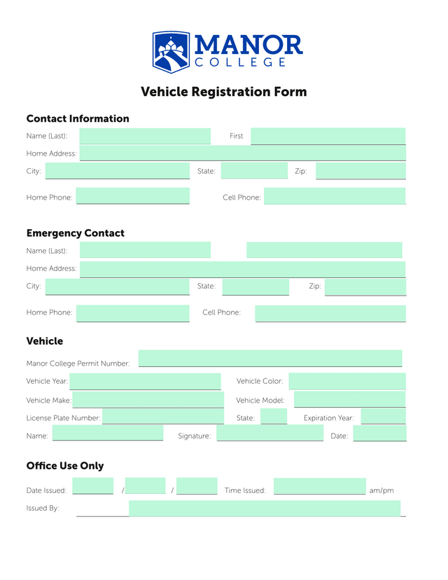 Vehicle Registration Form screenshot