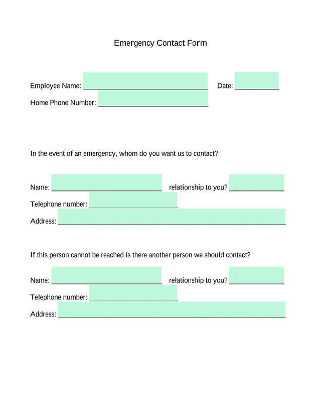 Emergency Contact Form screenshot