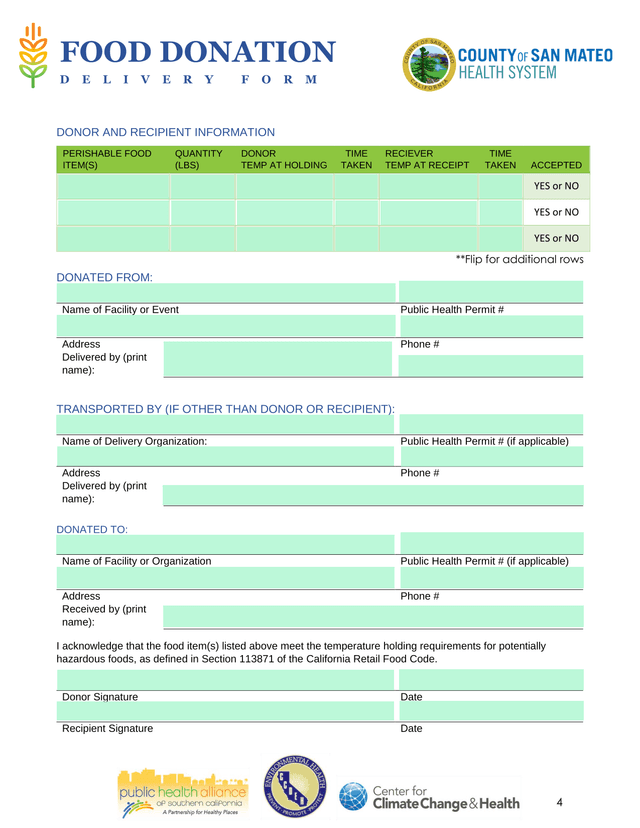Food Donation Delivery Form screenshot