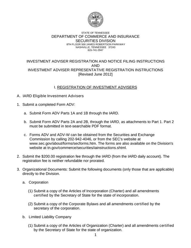 Investment Adviser Registration And Notice Filing Instructions screenshot