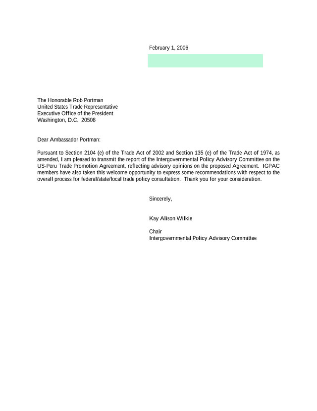 Advisory Committee Report On US Peru Trade Promotion Agreement screenshot