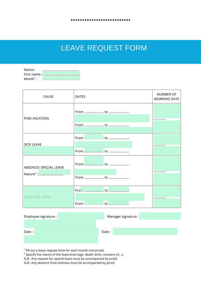LEAVE REQUEST FORM screenshot