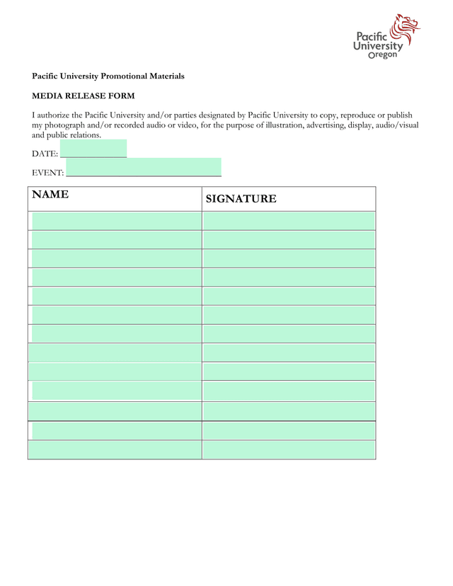 MEDIA RELEASE FORM screenshot