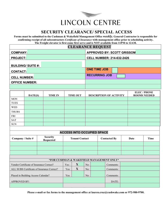 Building Security ClearanceSpecial Access Form screenshot