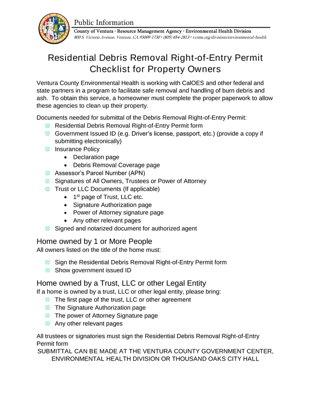 Residential Debris Removal Right Of Entry Permit screenshot