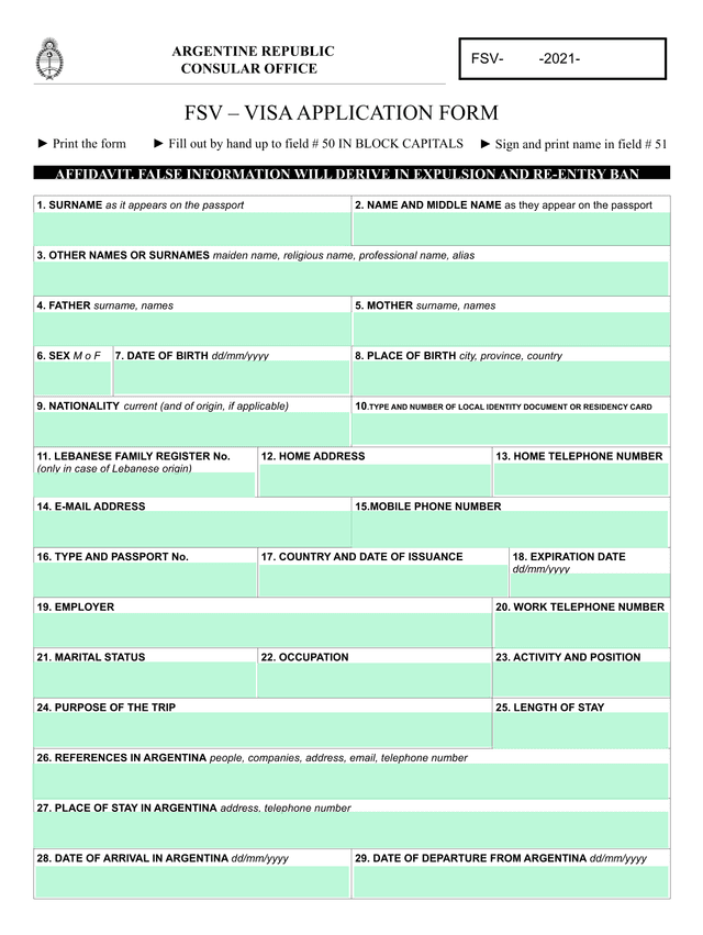 FSV  VISA APPLICATION FORM screenshot