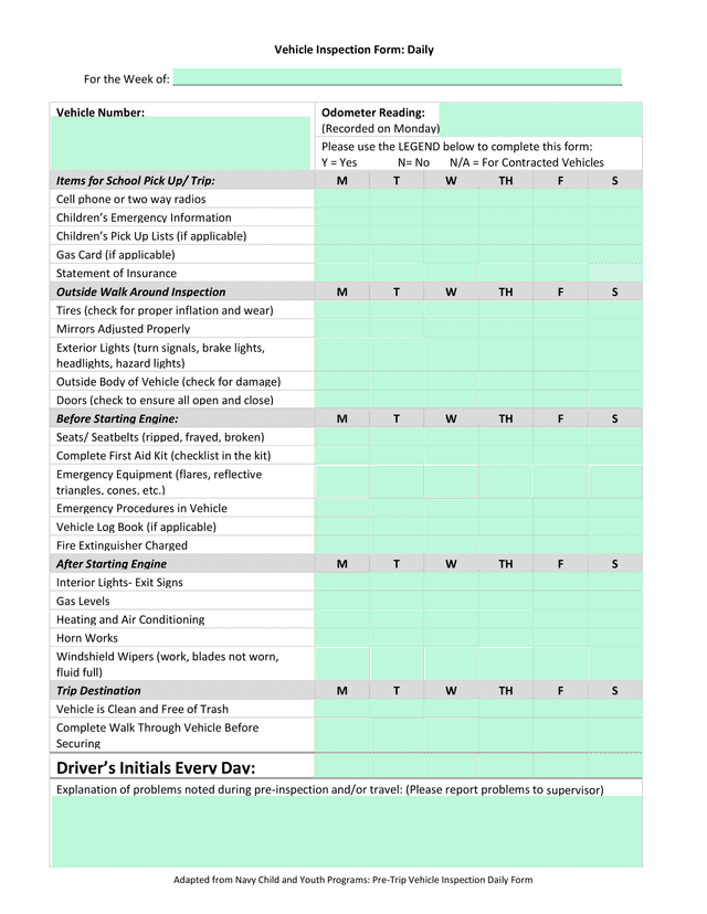 Vehicle Inspection Form Daily screenshot