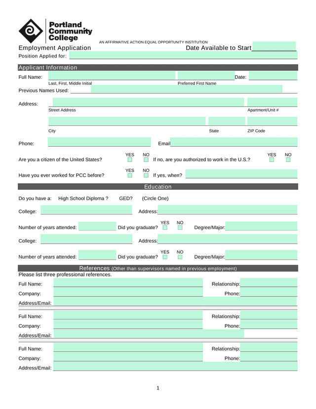 Employment Application screenshot