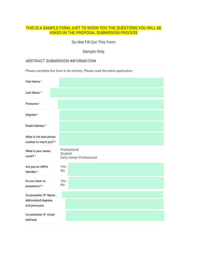 Abstract Submission Information screenshot