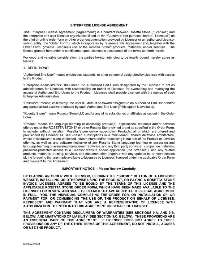 Enterprise License Agreement screenshot
