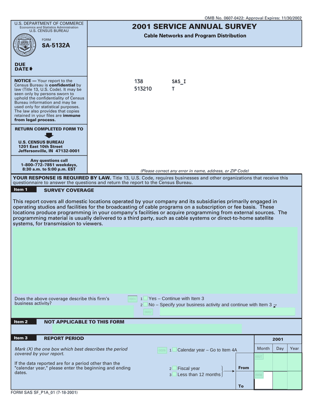2001 Service Annual Survey screenshot