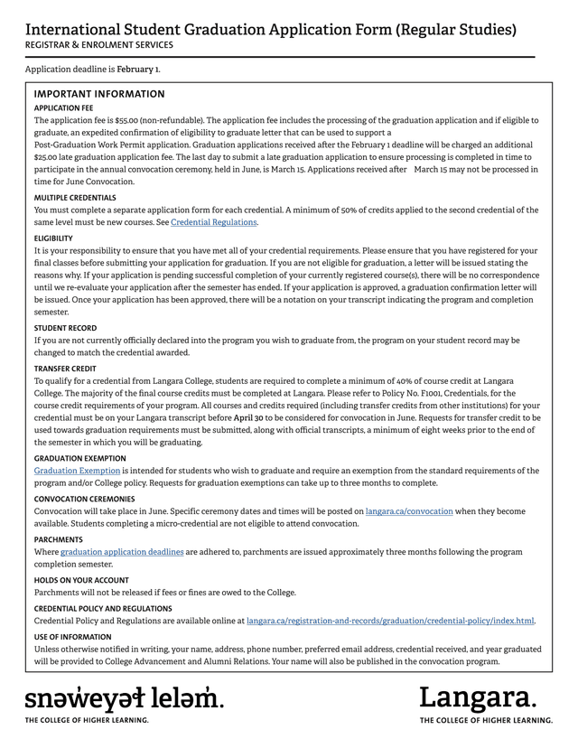 International Student Graduation Application Form (Regular Studies) screenshot