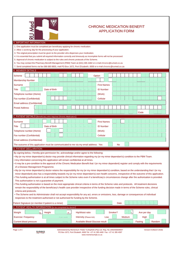 Chronic Medication Application Form screenshot