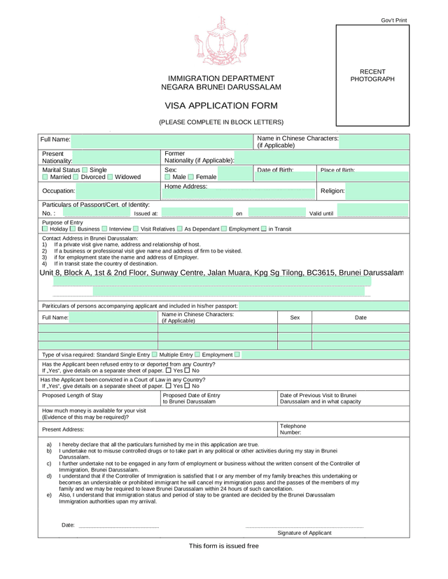 Visa Application Form screenshot