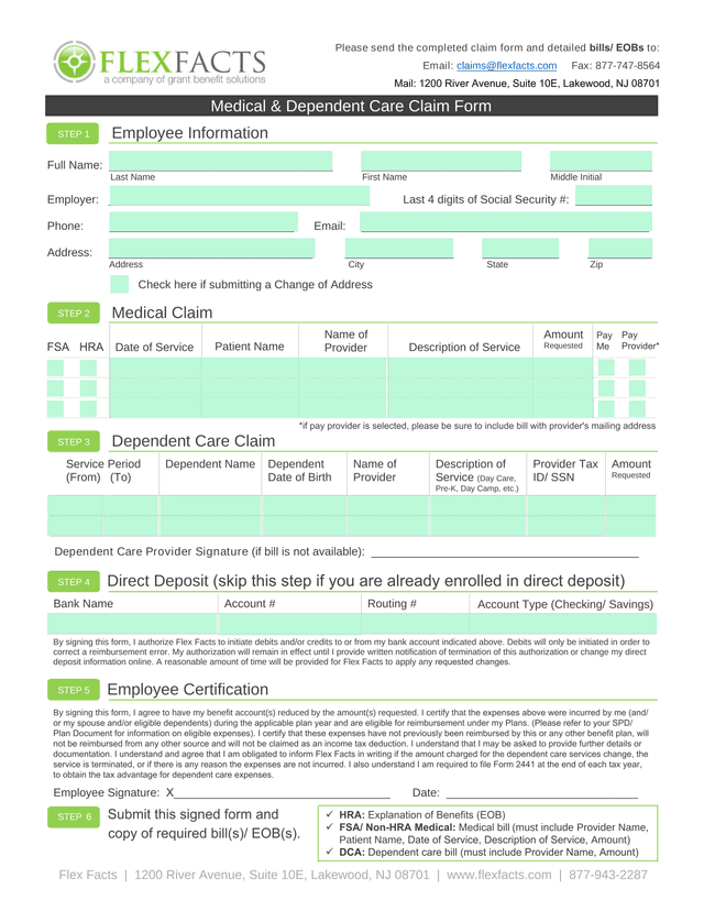 Medical  Dependent Care Claim Form screenshot