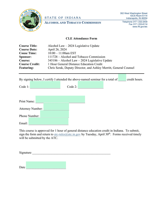 CLE Attendance Form screenshot