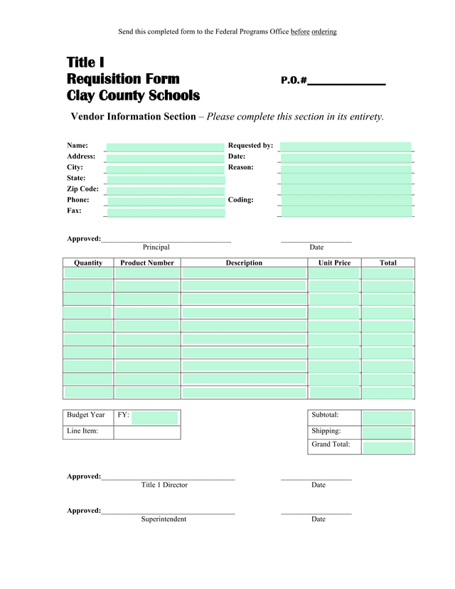 Title I Requisition Form screenshot