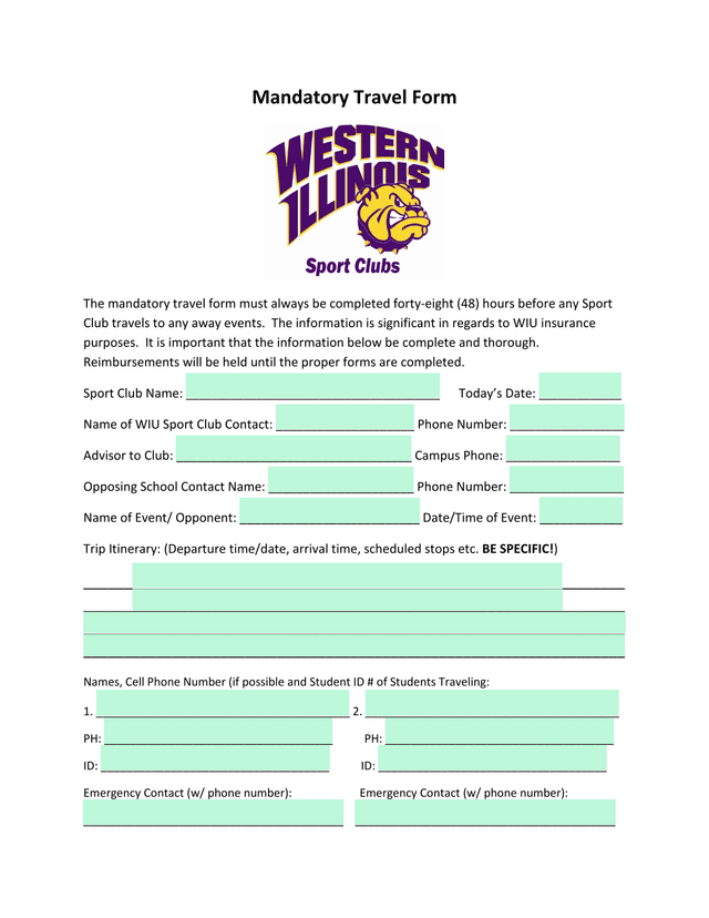 Mandatory Travel Form screenshot