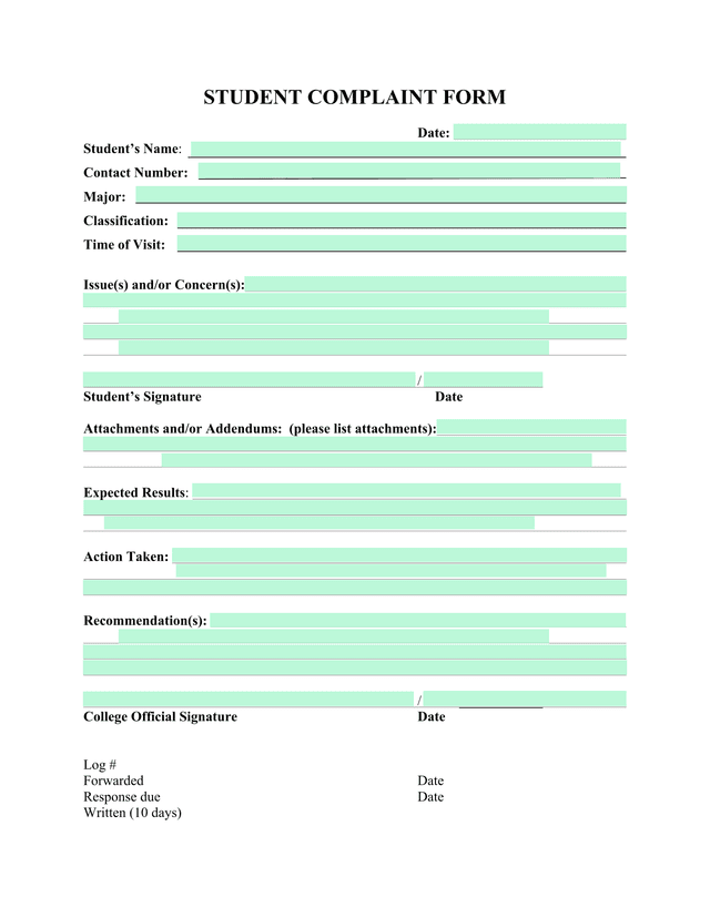 Student Complaint Form screenshot