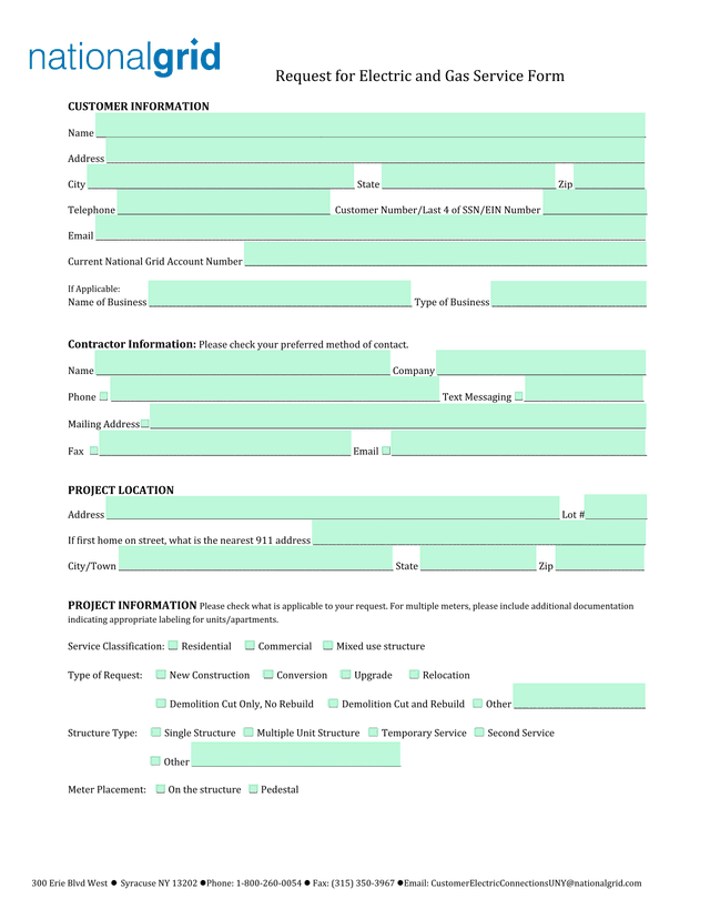 Request For Electric And Gas Service Form screenshot