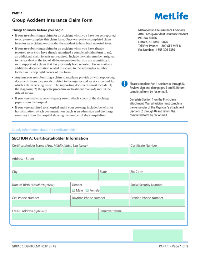Group Accident Insurance Claim Form screenshot