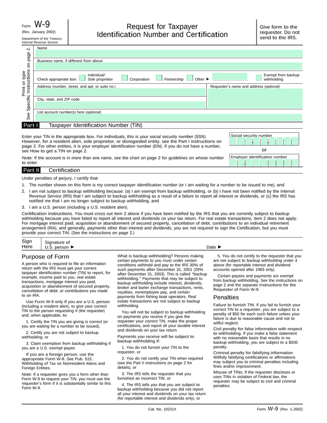 Form W 9 screenshot