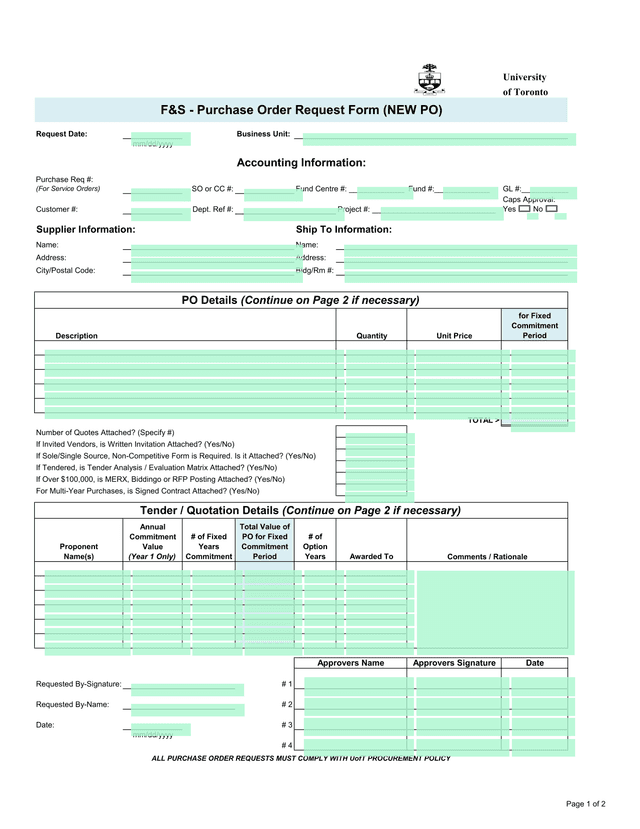 FS   Purchase Order Request Form (NEW PO) screenshot