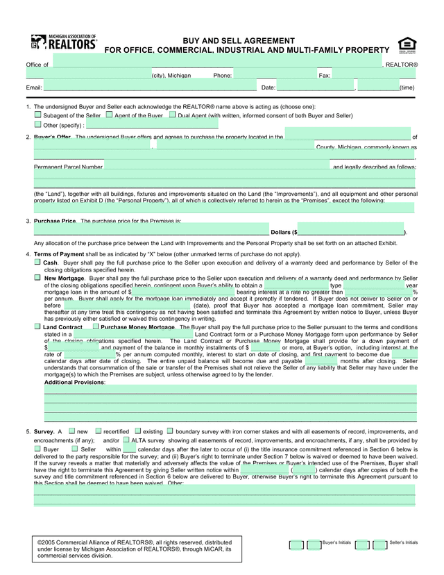 Buy And Sell Agreement For Office, Commercial, Industrial And Multi Family Property screenshot