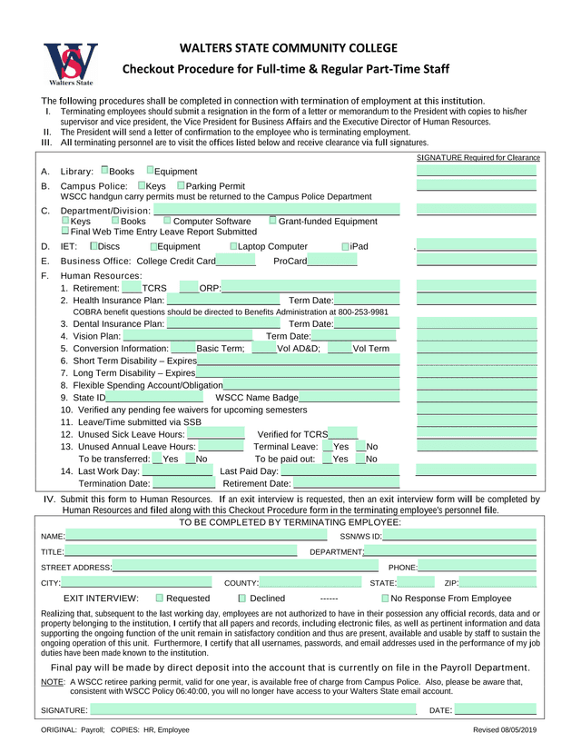 Checkout Procedure For Full Time  Regular Part Time Staff screenshot