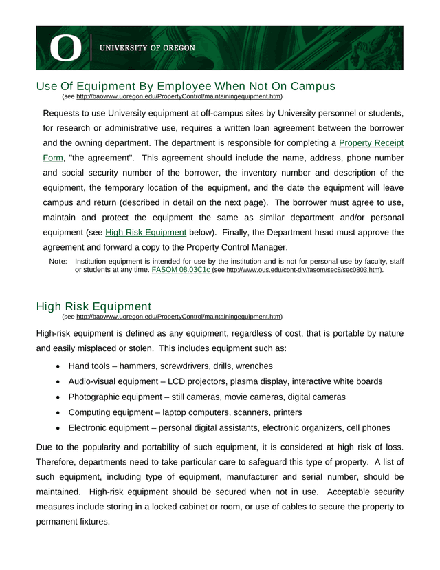 Use Of Equipment By Employee When Not On Campus screenshot