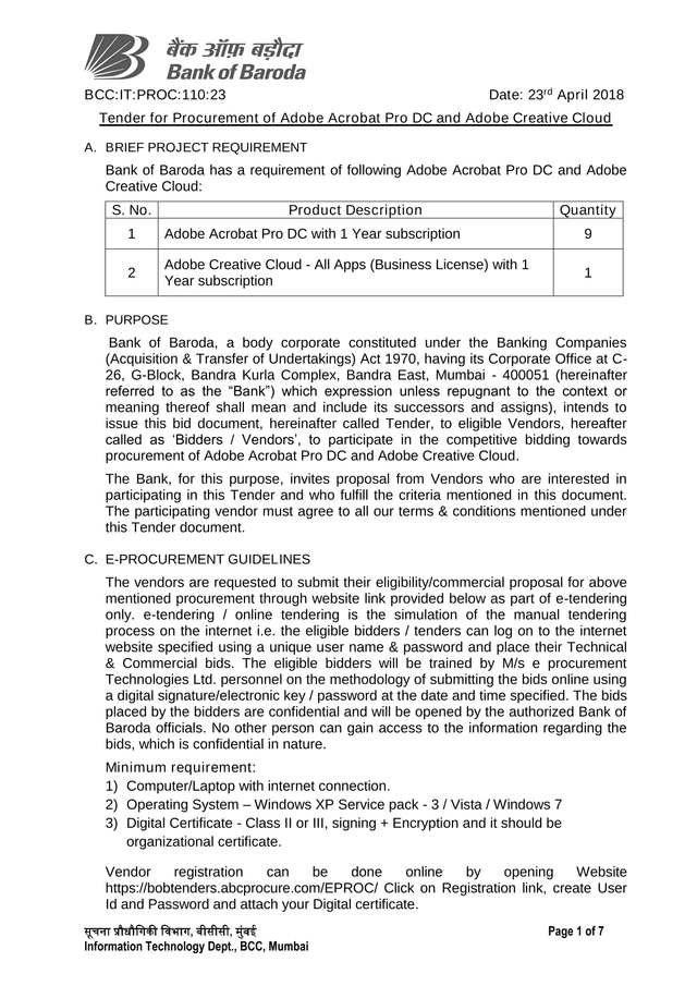 Tender For Procurement Of Adobe Acrobat Pro DC And Adobe Creative Cloud screenshot