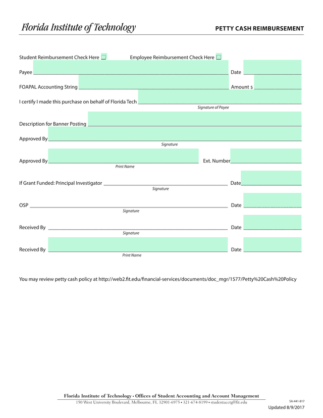 Petty Cash Reimbursement screenshot